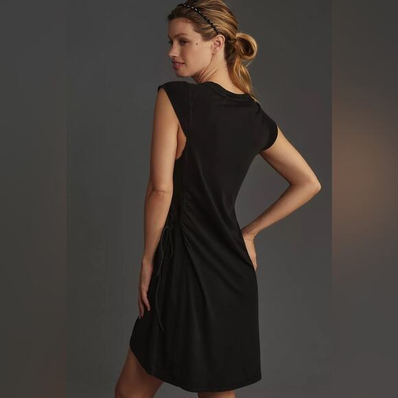 Daily Practice by Anthropologie Montauk V-Neck Dress Black Wrap Mini Cotton Tie - Picture 2 of 15